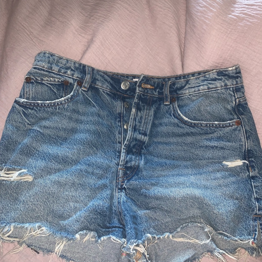 Zara Blue Distressed Jean Shorts